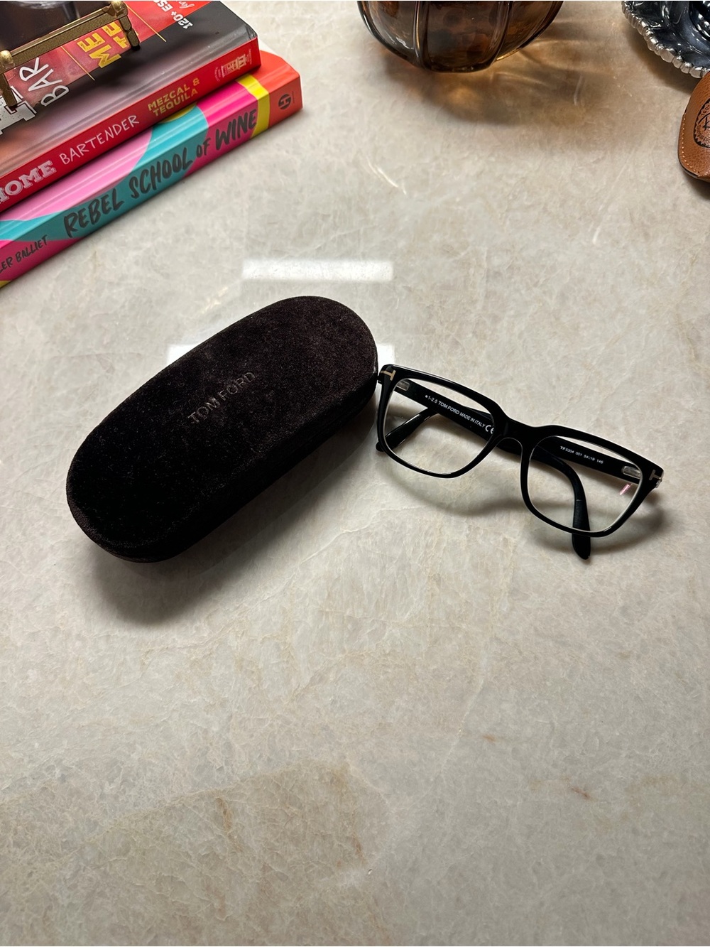 Tom Ford Black Rectangle Women's Glasses with Silver Temple Accent